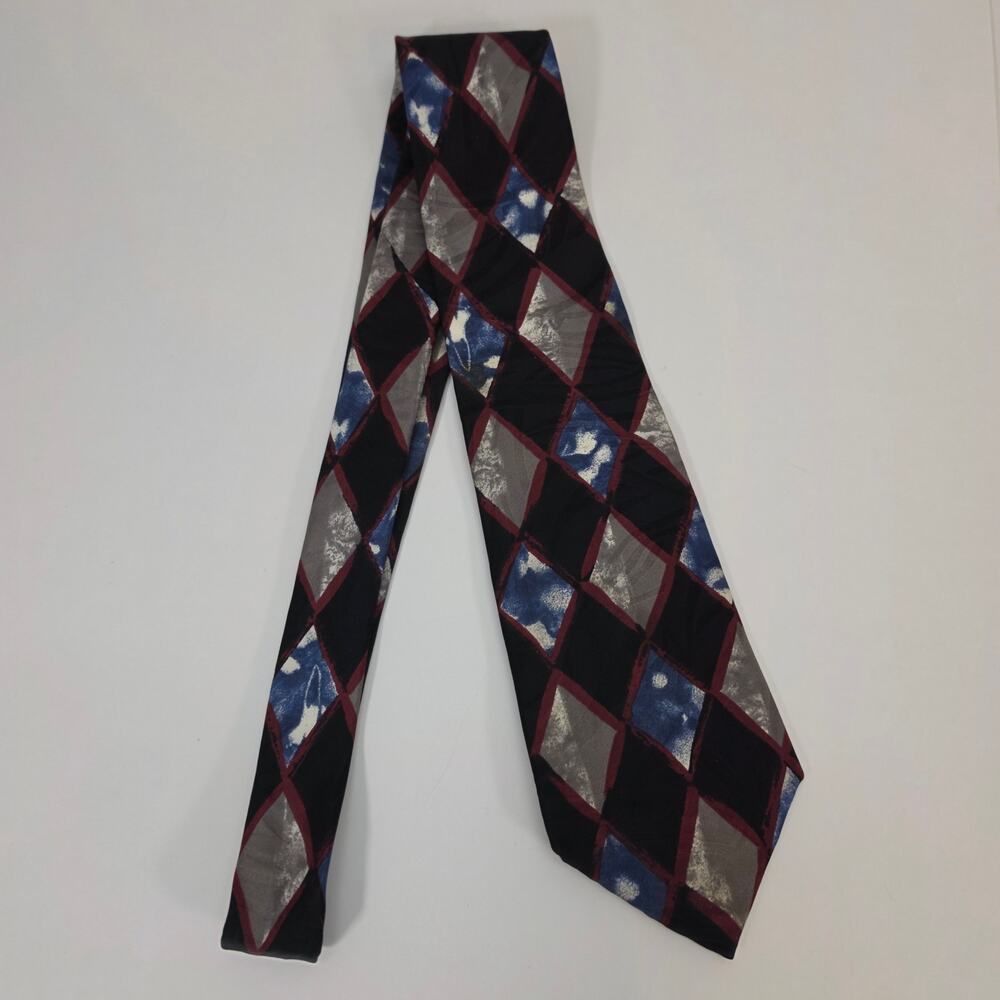 ZYLOS George Machado 100% Silk Tie Black Maroon Blue Geometric Jacquard Classic
